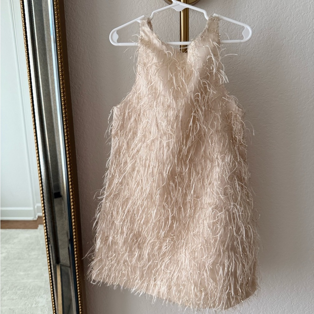 Girls' Feather-Trim Formal Dress in Blush